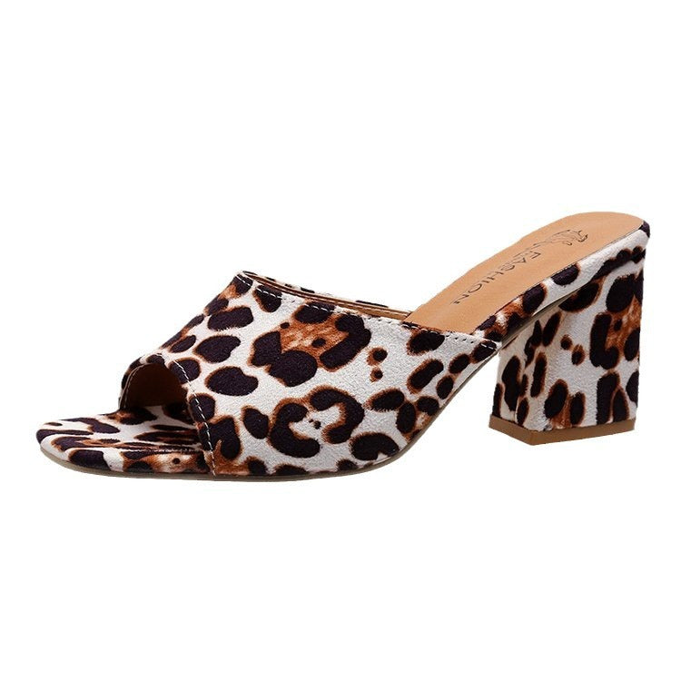 Leopard Print Square Toe Zomer Sandalen