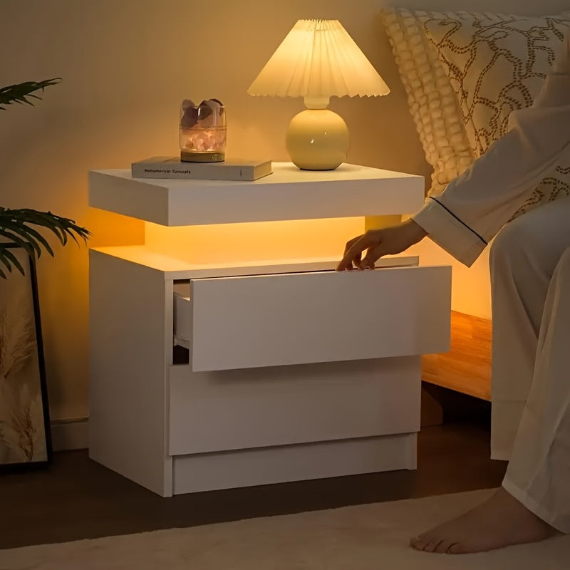 "Lumina Nachtkastje – Minimalistisch Wit LED Nachtmeubel met 3 Ruime Lades"