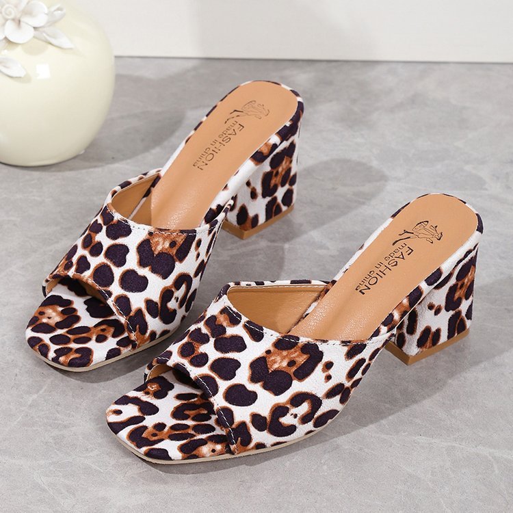 Leopard Print Square Toe Zomer Sandalen