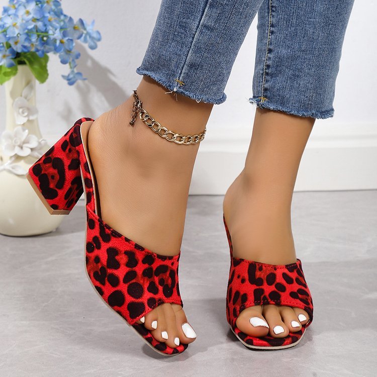 Leopard Print Square Toe Zomer Sandalen