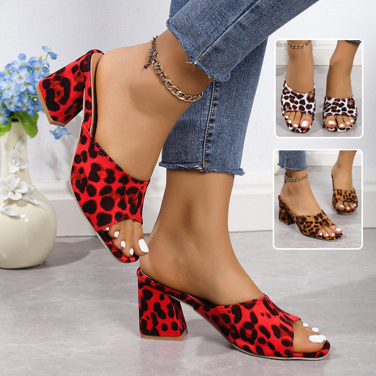 Leopard Print Square Toe Zomer Sandalen