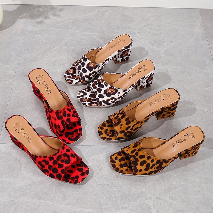 Leopard Print Square Toe Zomer Sandalen