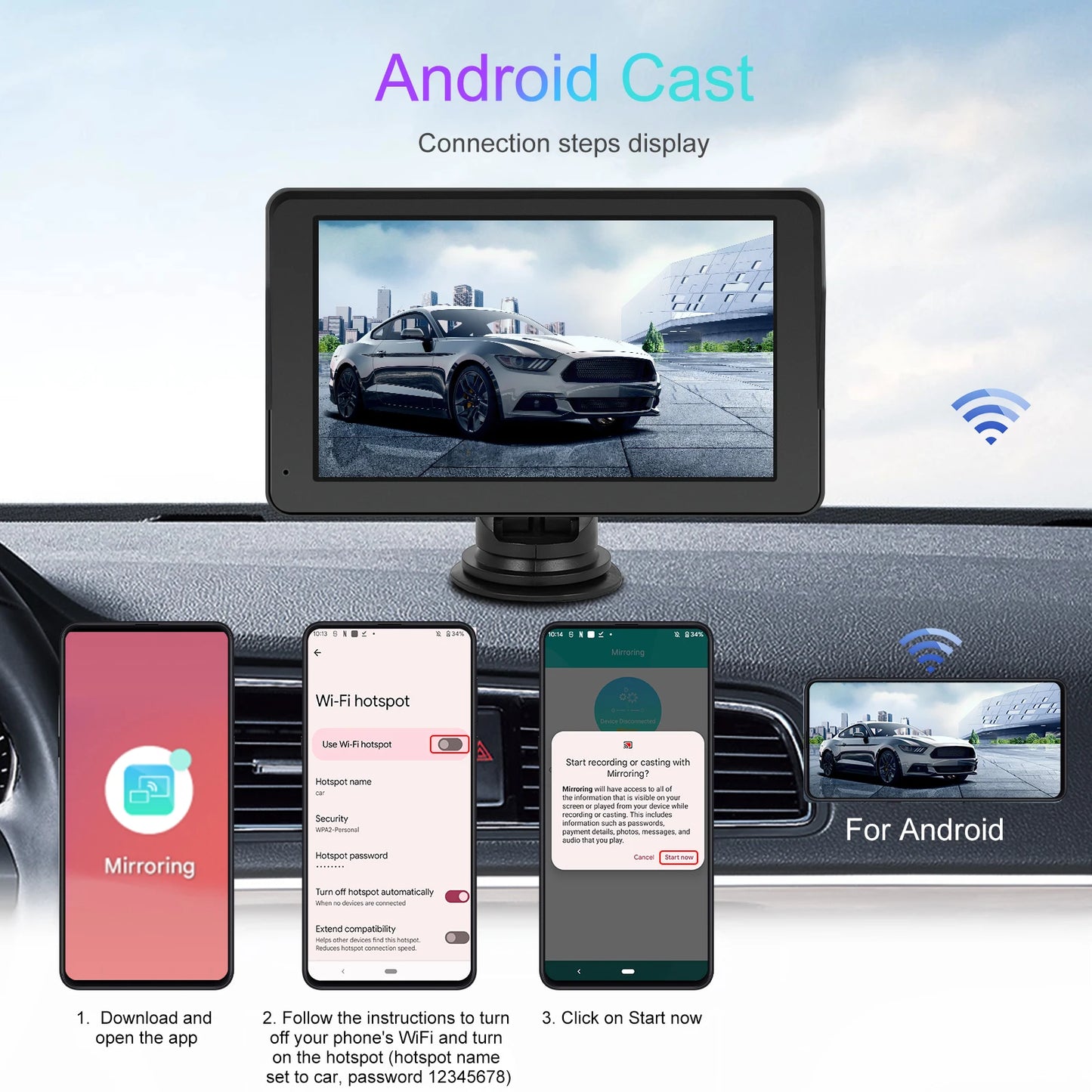Draadloze 7-inch CarPlay Monitor voor Auto
