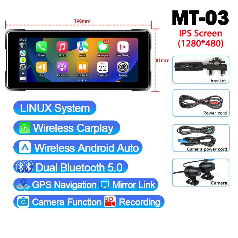 Motor Navigatiesysteem met Draadloze CarPlay & Android Auto