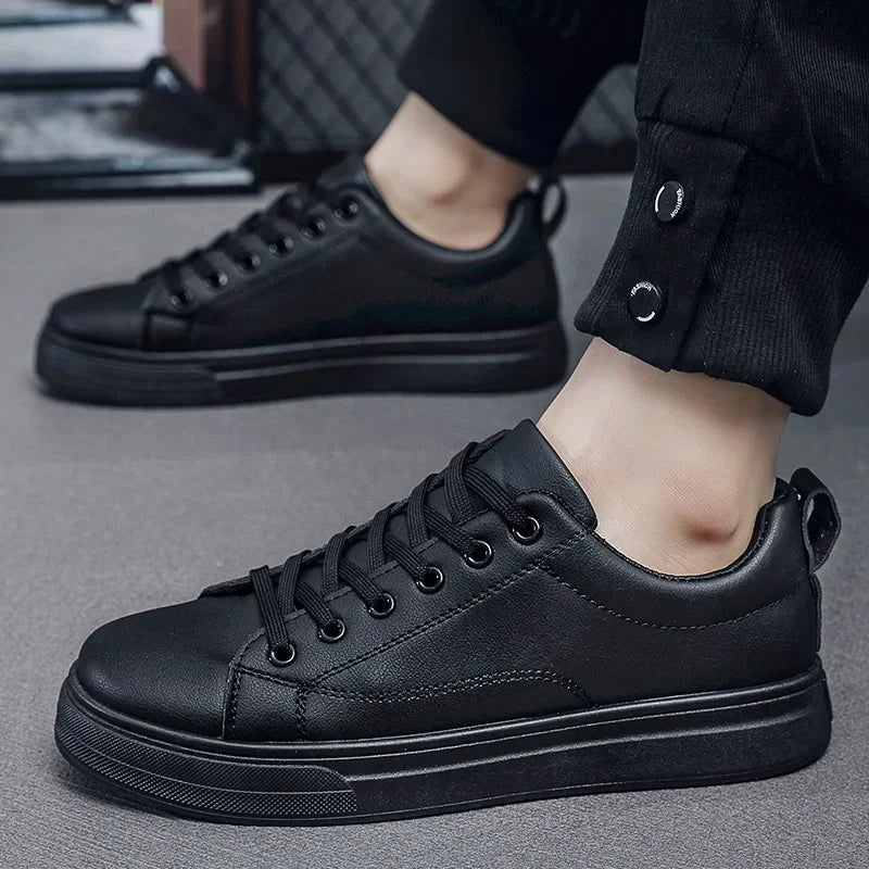 Heren Sneakers - Luxe PU Leer Casual Schoenen in Wit/Zwart