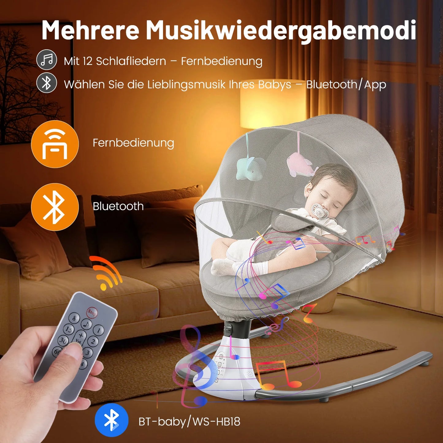 Elektrische Baby Bouncer met Bluetooth