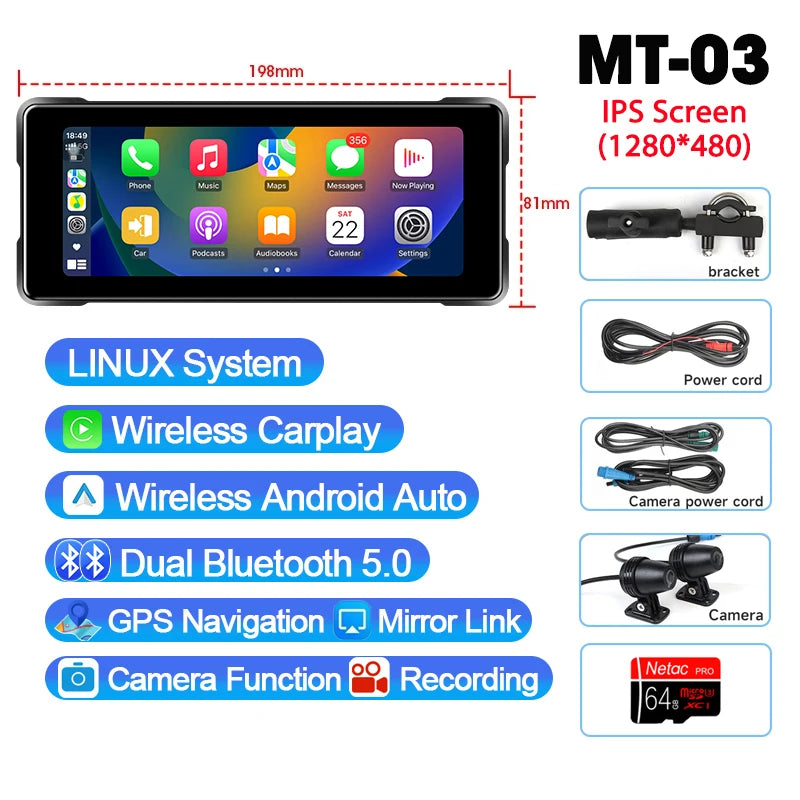 Motor Navigatiesysteem met Draadloze CarPlay & Android Auto