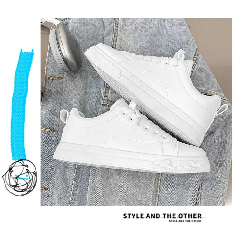 Heren Sneakers - Luxe PU Leer Casual Schoenen in Wit/Zwart