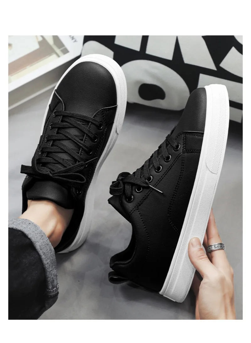 Heren Sneakers - Luxe PU Leer Casual Schoenen in Wit/Zwart