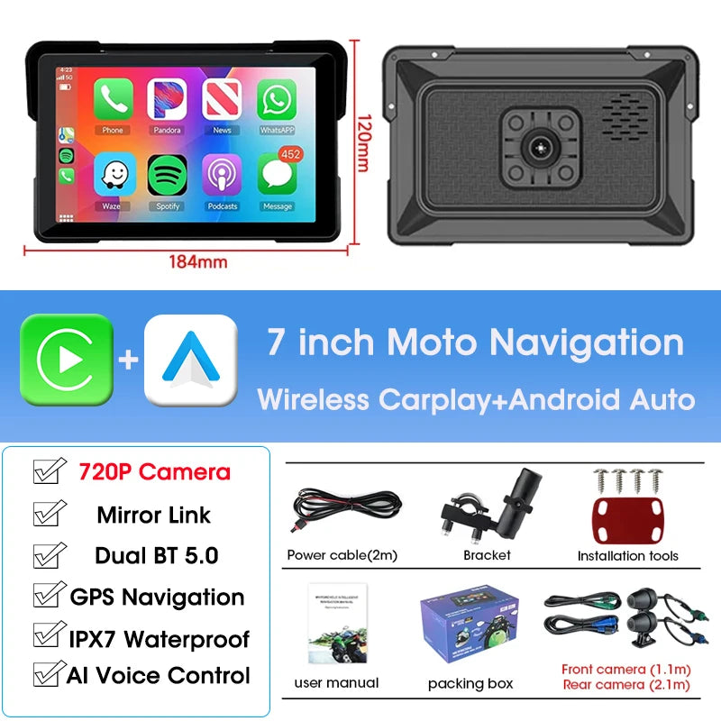 Motor Navigatiesysteem met Draadloze CarPlay en Android Auto
