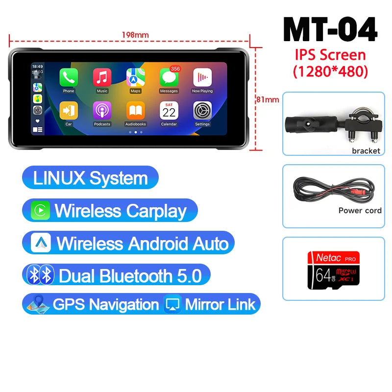 5/7-inch Motorcycle Display – Draadloos CarPlay & Android