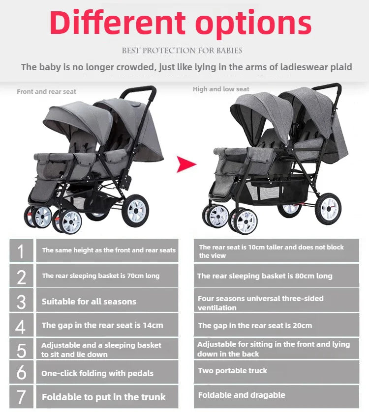 Lichte Dubbele Buggy met Twee Stoelen