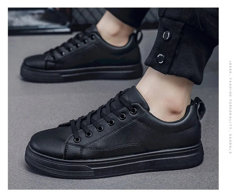 Heren Sneakers - Luxe PU Leer Casual Schoenen in Wit/Zwart