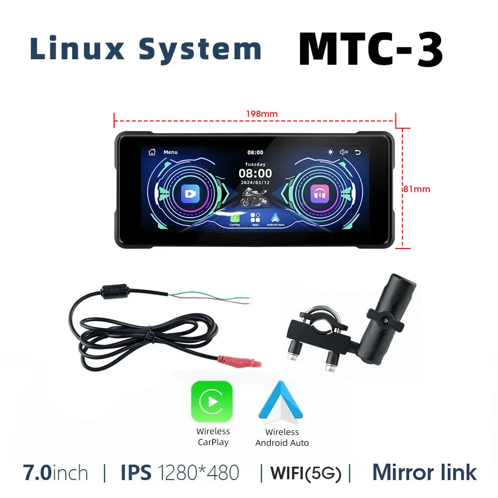 7-inch Motor GPS Navigatiesysteem - Draadloos CarPlay & Android Auto