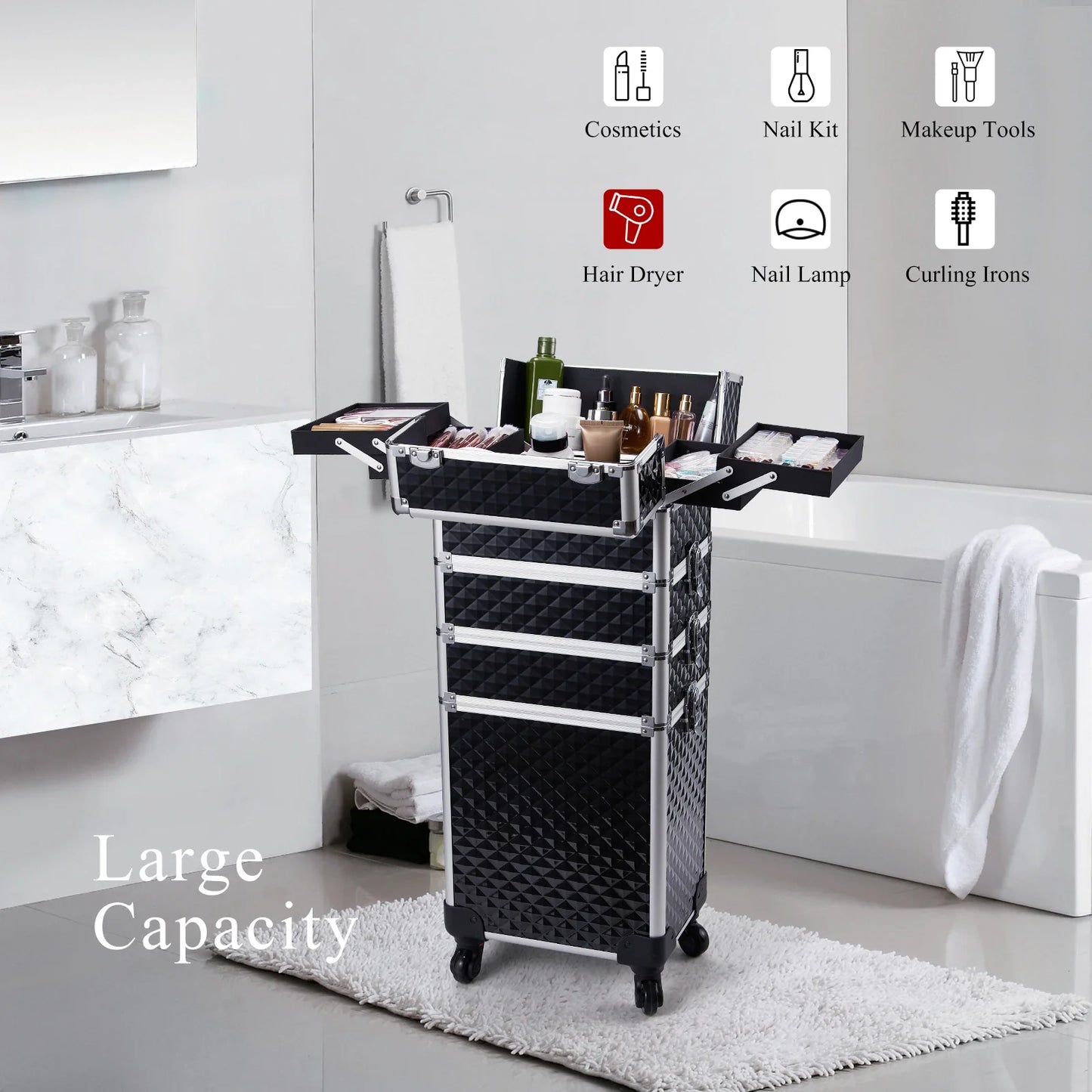 Joligrace Make-up Koffer – 4-in-1 Professionele Beauty Trolley