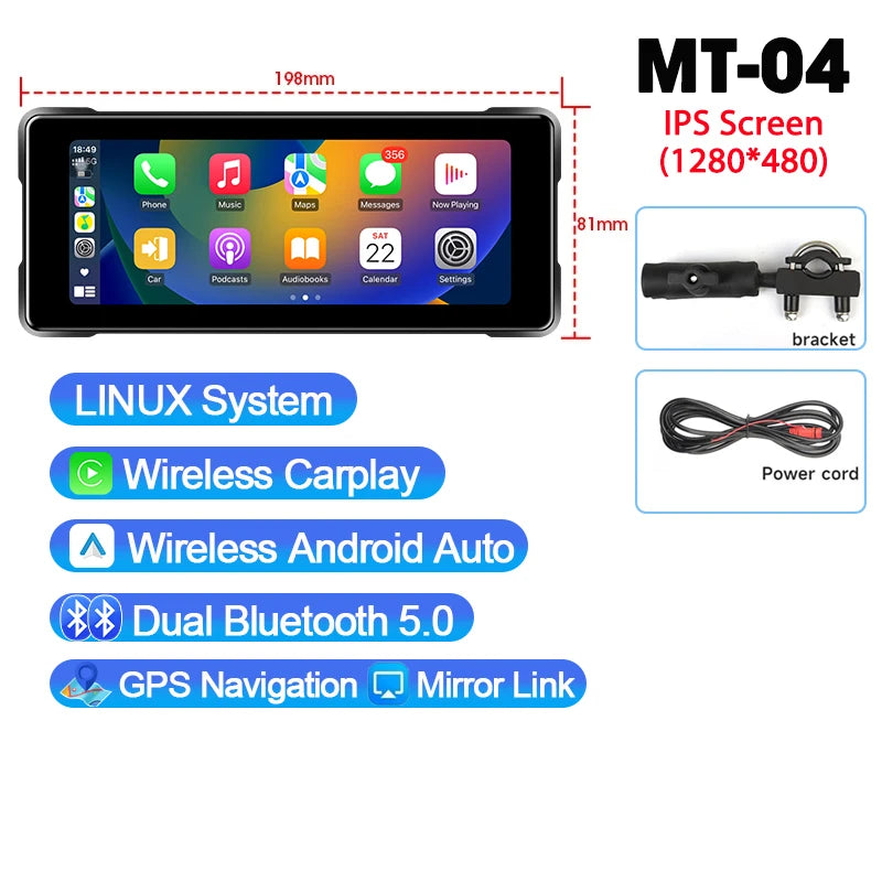 5/7-inch Motorcycle Display – Draadloos CarPlay & Android