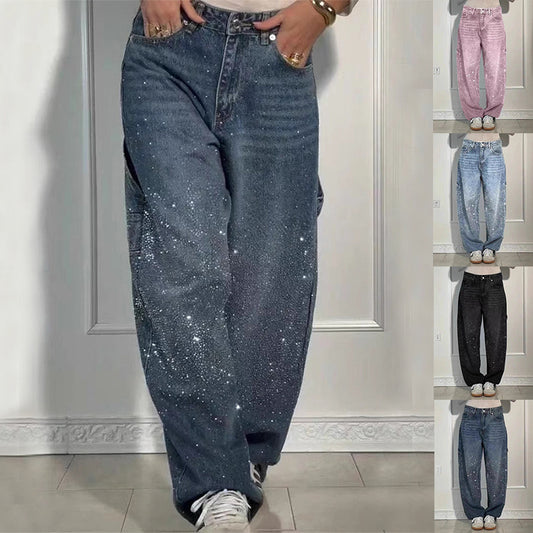 Glanzende Rechte Jeans met Zakken