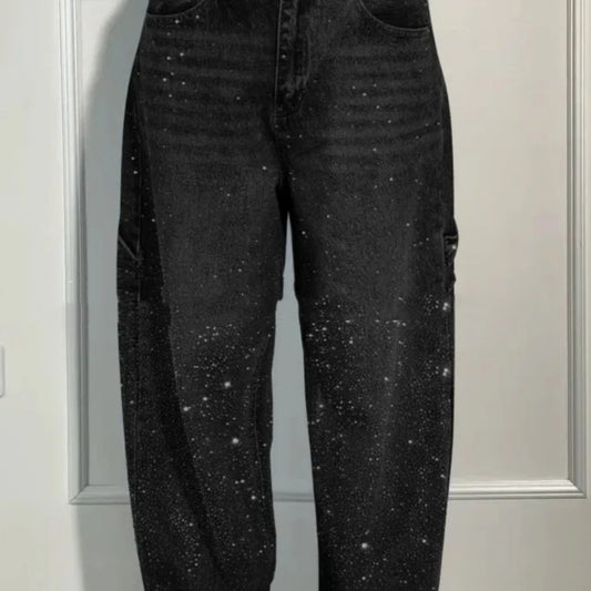 Glanzende Rechte Jeans met Zakken