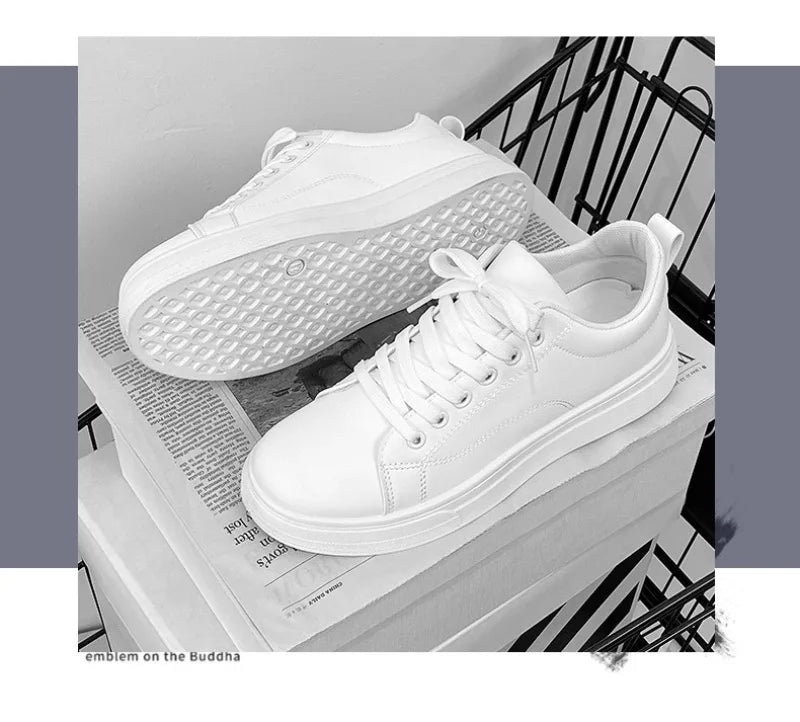 Heren Sneakers - Luxe PU Leer Casual Schoenen in Wit/Zwart