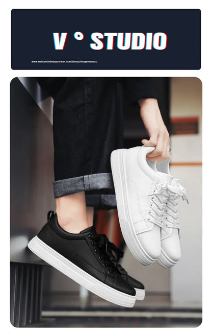 Heren Sneakers - Luxe PU Leer Casual Schoenen in Wit/Zwart
