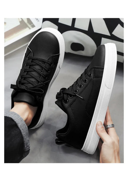 Heren Sneakers - Luxe PU Leer Casual Schoenen in Wit/Zwart