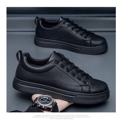 Heren Sneakers - Luxe PU Leer Casual Schoenen in Wit/Zwart