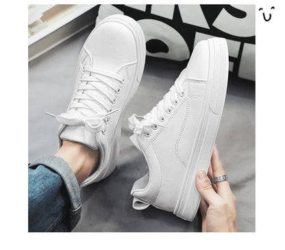 Heren Sneakers - Luxe PU Leer Casual Schoenen in Wit/Zwart