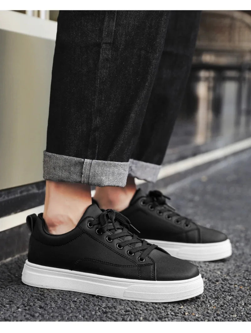 Heren Sneakers - Luxe PU Leer Casual Schoenen in Wit/Zwart