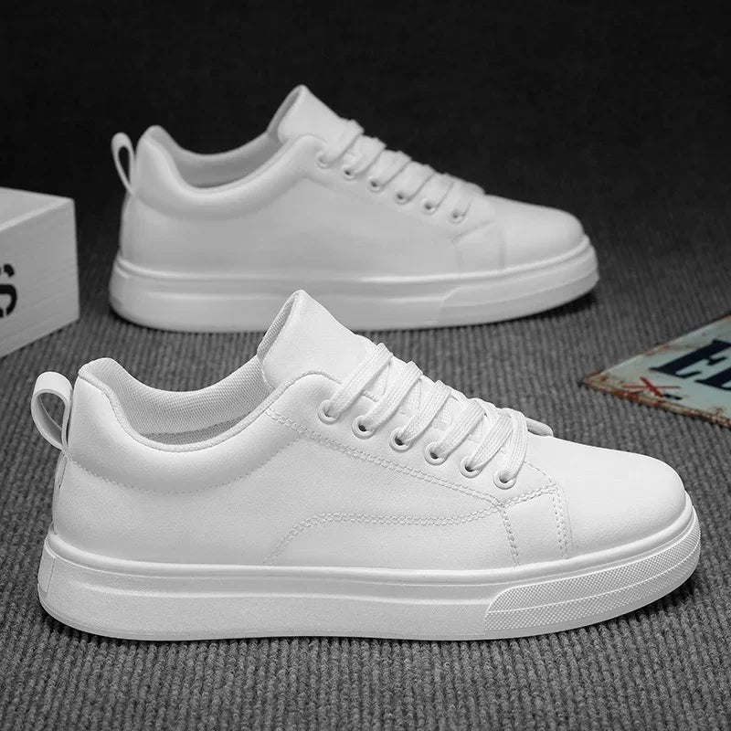 Heren Sneakers - Luxe PU Leer Casual Schoenen in Wit/Zwart