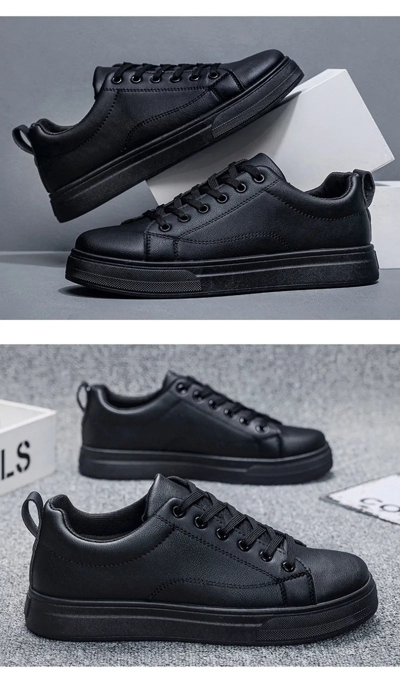 Heren Sneakers - Luxe PU Leer Casual Schoenen in Wit/Zwart