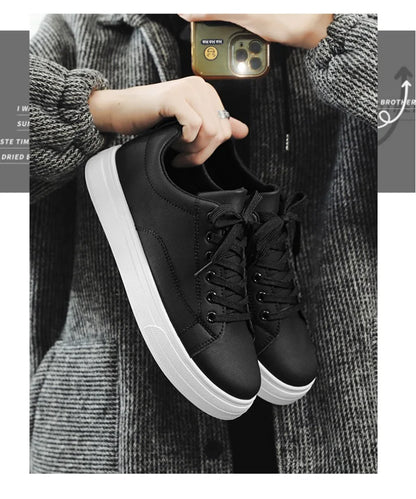 Heren Sneakers - Luxe PU Leer Casual Schoenen in Wit/Zwart