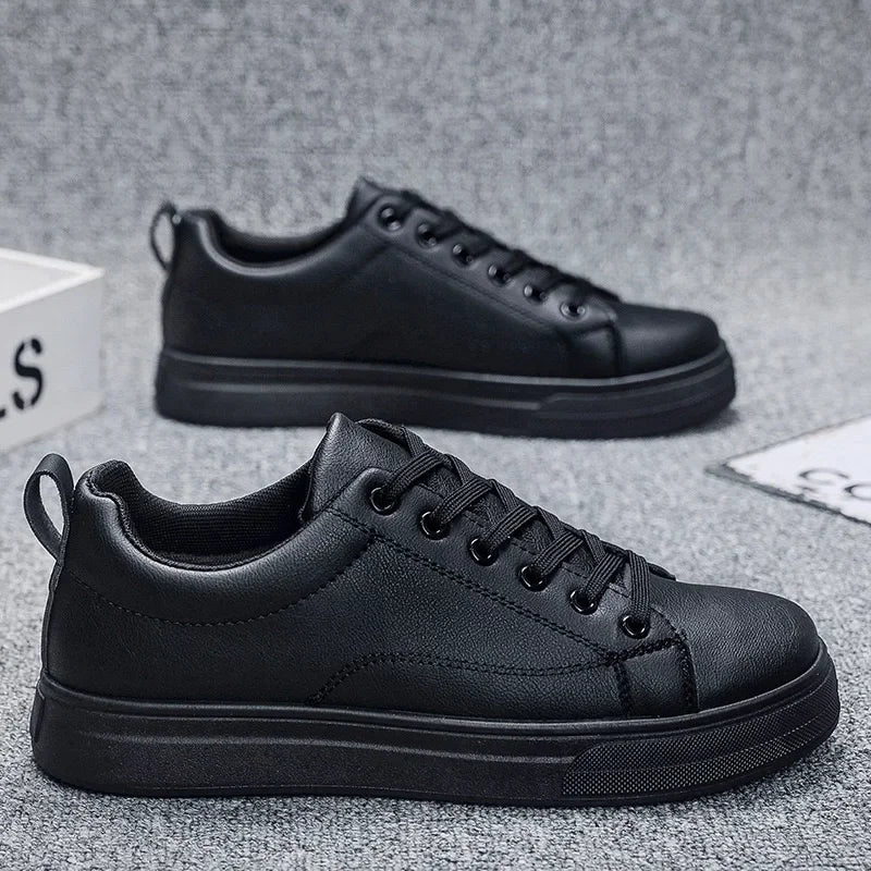 Heren Sneakers - Luxe PU Leer Casual Schoenen in Wit/Zwart
