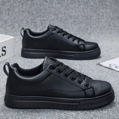 Heren Sneakers - Luxe PU Leer Casual Schoenen in Wit/Zwart