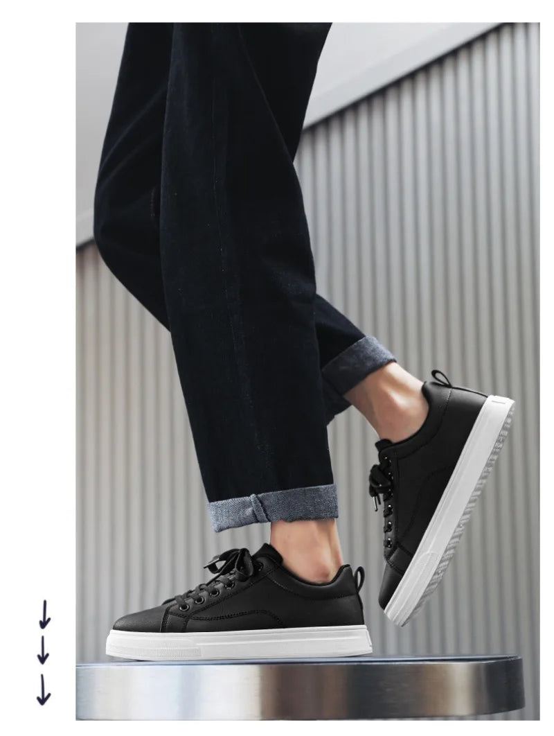 Heren Sneakers - Luxe PU Leer Casual Schoenen in Wit/Zwart