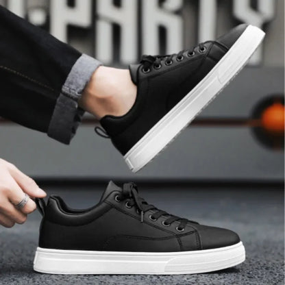 Heren Sneakers - Luxe PU Leer Casual Schoenen in Wit/Zwart