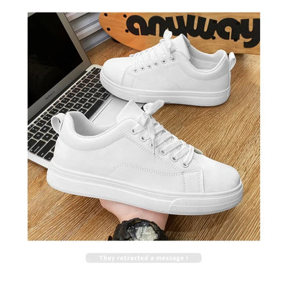 Heren Sneakers - Luxe PU Leer Casual Schoenen in Wit/Zwart