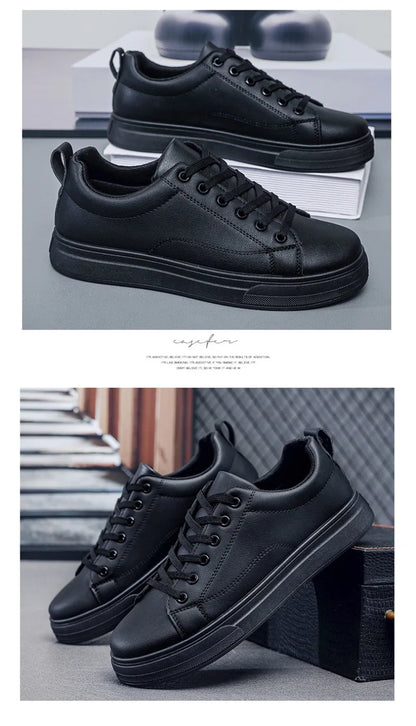 Heren Sneakers - Luxe PU Leer Casual Schoenen in Wit/Zwart