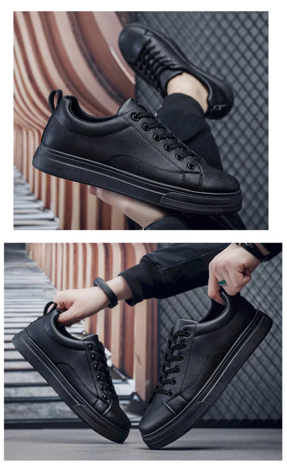 Heren Sneakers - Luxe PU Leer Casual Schoenen in Wit/Zwart