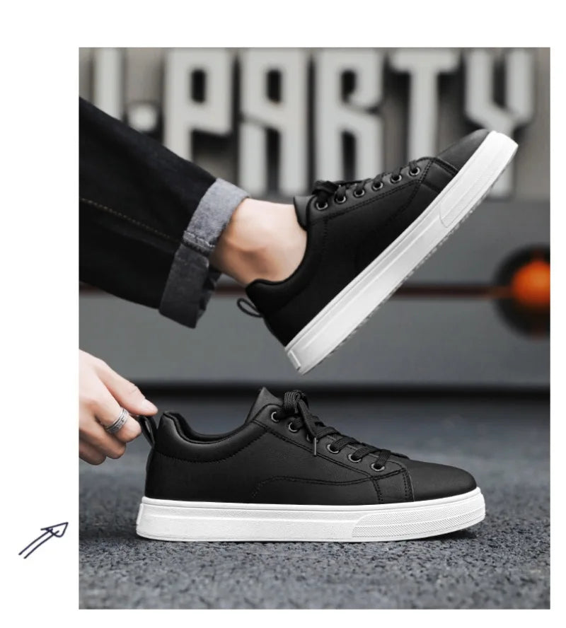 Heren Sneakers - Luxe PU Leer Casual Schoenen in Wit/Zwart