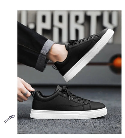 Heren Sneakers - Luxe PU Leer Casual Schoenen in Wit/Zwart