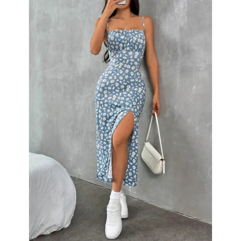Vintage Zomerjurk met Open Rug & Zijsplit