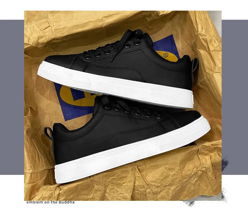 Heren Sneakers - Luxe PU Leer Casual Schoenen in Wit/Zwart