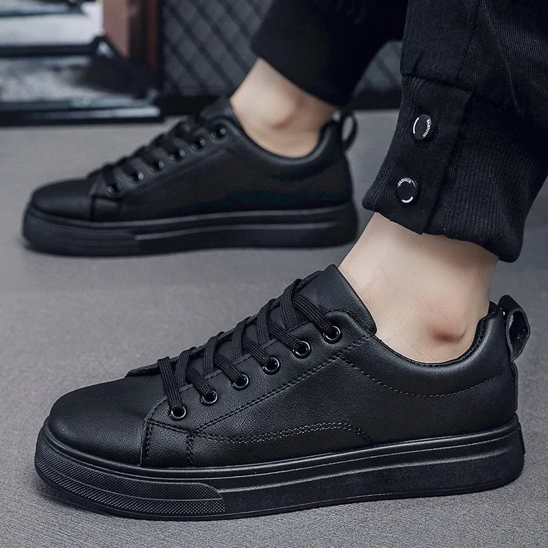 Heren Sneakers - Luxe PU Leer Casual Schoenen in Wit/Zwart