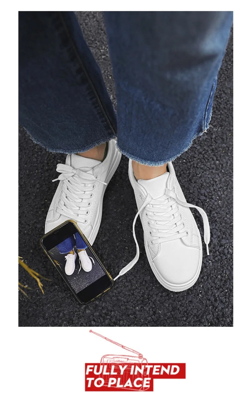 Heren Sneakers - Luxe PU Leer Casual Schoenen in Wit/Zwart