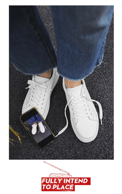 Heren Sneakers - Luxe PU Leer Casual Schoenen in Wit/Zwart