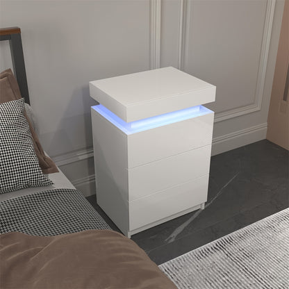 "Lumina Nachtkastje – Minimalistisch Wit LED Nachtmeubel met 3 Ruime Lades"